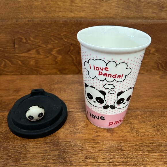 I LOVE PANDA Ceramic Travel Mug with Silicone Lid - Picture 2 of 4